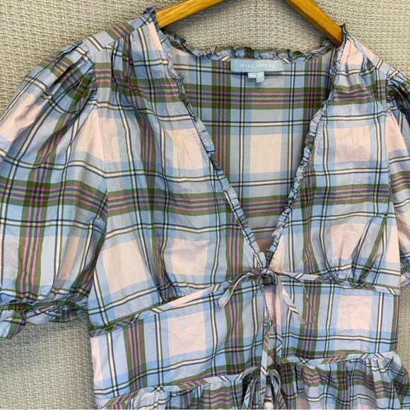 Hill House Sabrina Nap Dress Spring Plaid Blue Pink Cottagecore Farmhouse XL - Picture 4 of 9